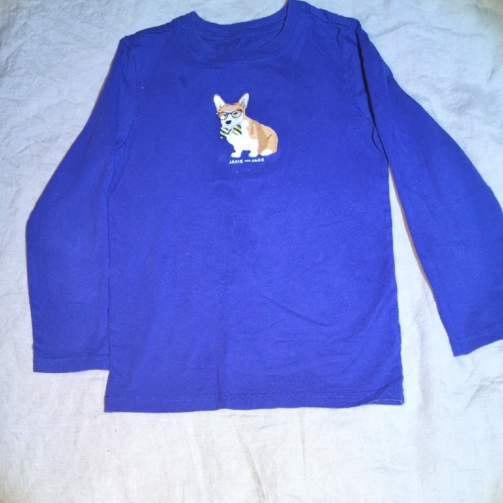Blue Long Sleeve Shirt with Corgi Graphic